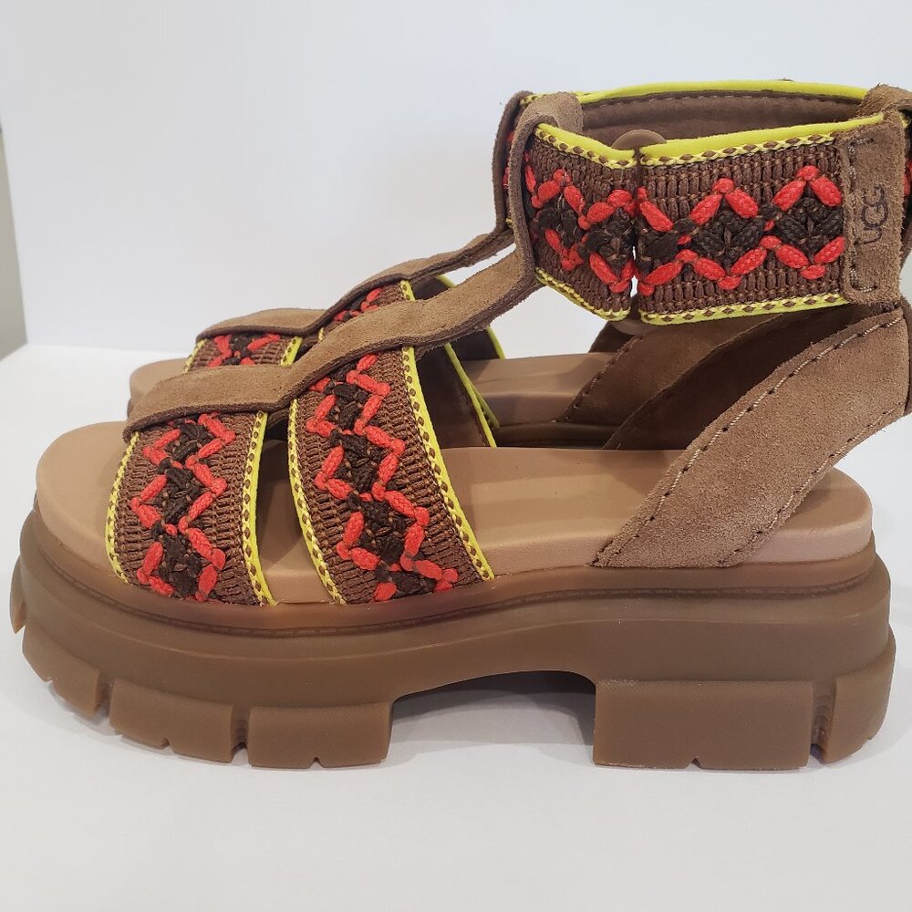 UGG Ashton Heritage Braid Platform Sandal Chestnut texture Women’s Size 6.5 NEW